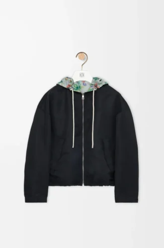 Hooded jacket in polyester and silk Green/Red