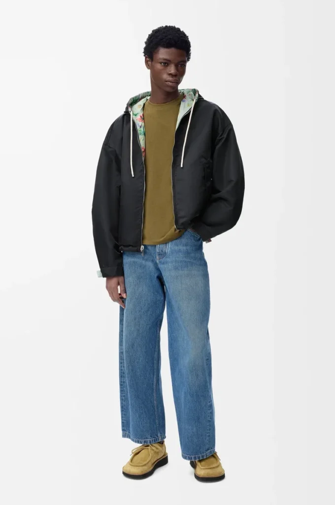 Hooded jacket in polyester and silk Green/Red Hooded jacket in polyester and silk Green/Red