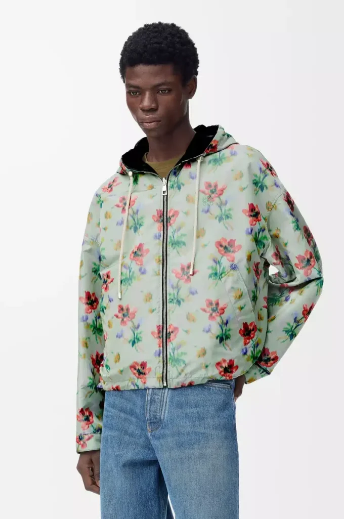 Hooded jacket in polyester and silk Green/Red Hooded jacket in polyester and silk Green/Red