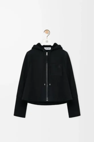 Hooded jacket in shearling Black