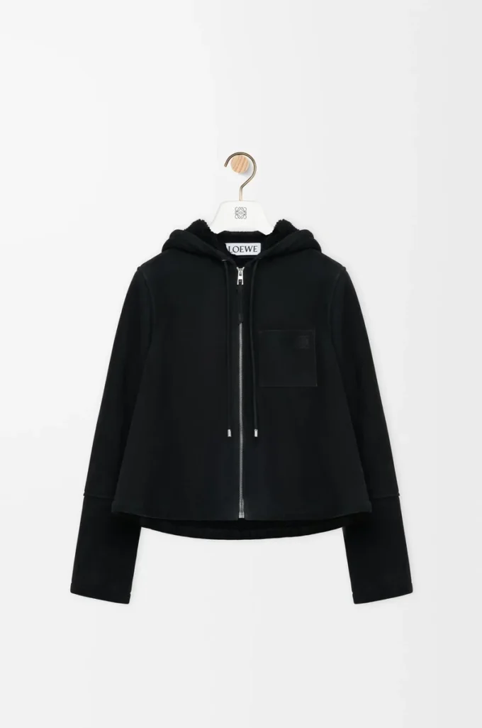 Hooded jacket in shearling Black Hooded jacket in shearling Black