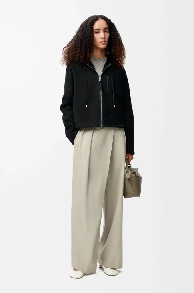 Hooded jacket in shearling Black Hooded jacket in shearling Black