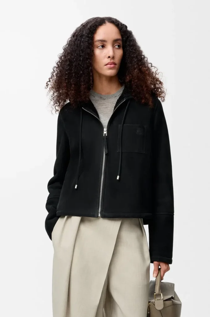 Hooded jacket in shearling Black Hooded jacket in shearling Black