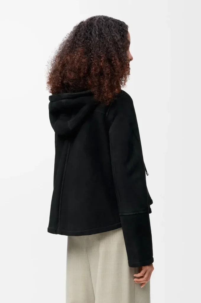 Hooded jacket in shearling Black Hooded jacket in shearling Black