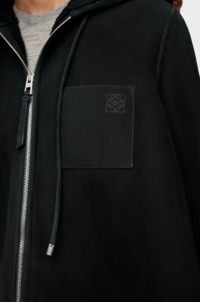Hooded jacket in shearling Black Hooded jacket in shearling Black