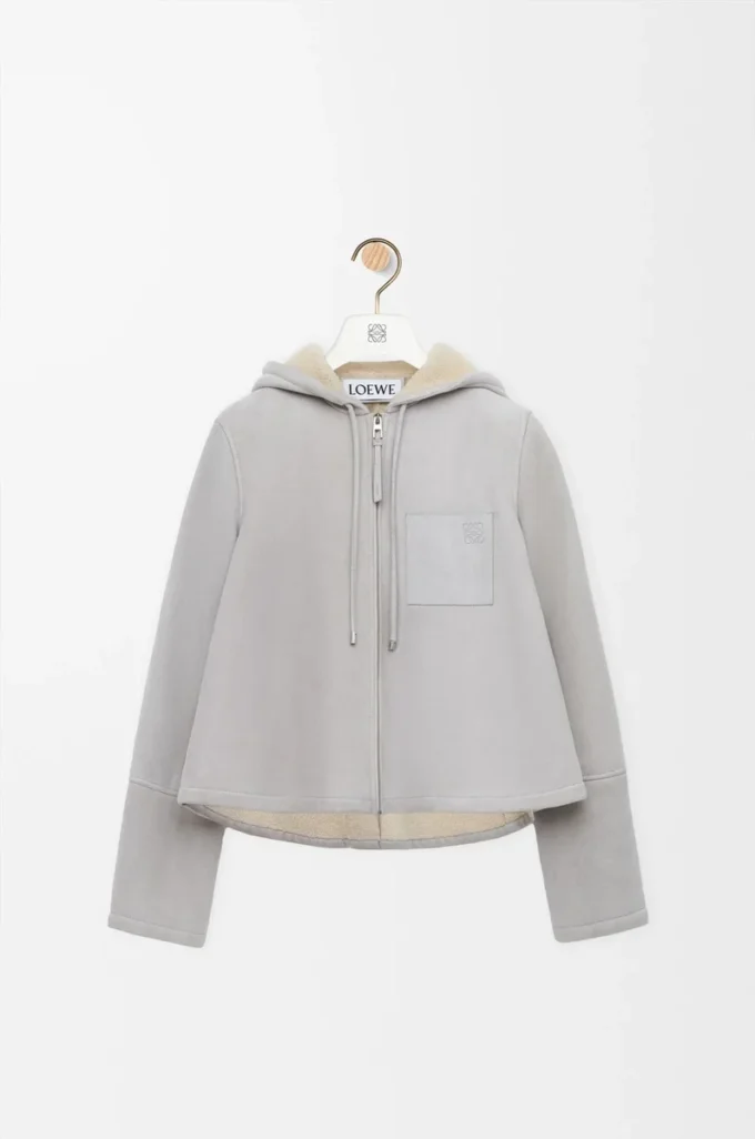 Hooded jacket in shearling Light Grey Melange Hooded jacket in shearling Light Grey Melange