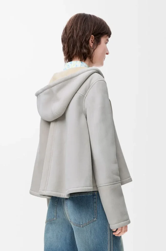Hooded jacket in shearling Light Grey Melange Hooded jacket in shearling Light Grey Melange