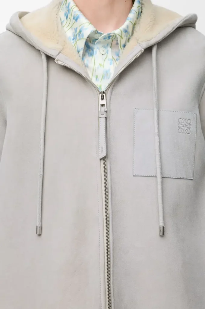 Hooded jacket in shearling Light Grey Melange Hooded jacket in shearling Light Grey Melange
