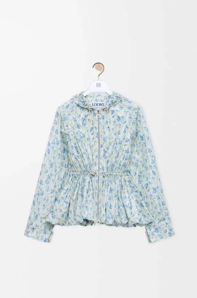 Hooded jacket in silk blend taffeta White/Blue Hooded jacket in silk blend taffeta White/Blue