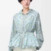 Hooded jacket in silk blend taffeta White/Blue Hooded jacket in silk blend taffeta White/Blue
