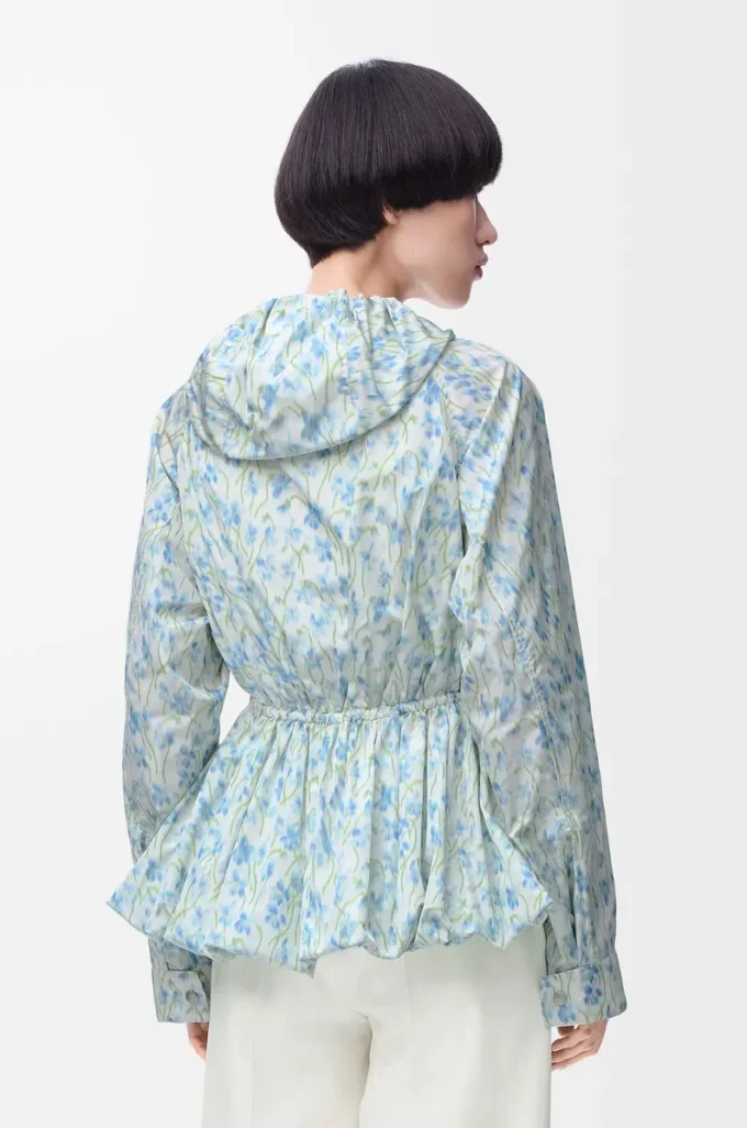 Hooded jacket in silk blend taffeta White/Blue Hooded jacket in silk blend taffeta White/Blue