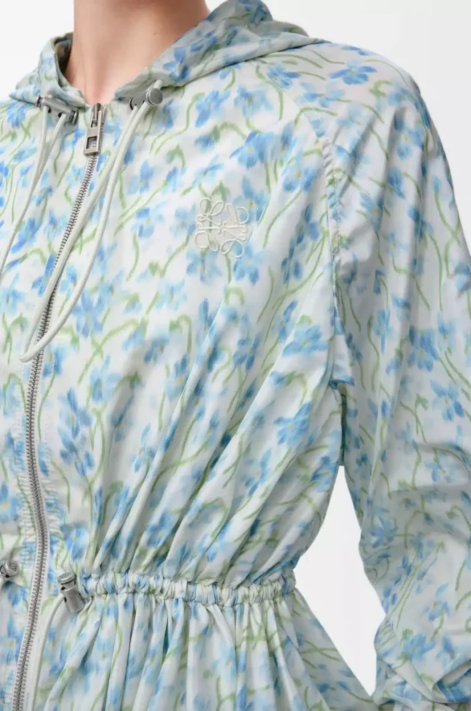 Hooded jacket in silk blend taffeta White/Blue Hooded jacket in silk blend taffeta White/Blue