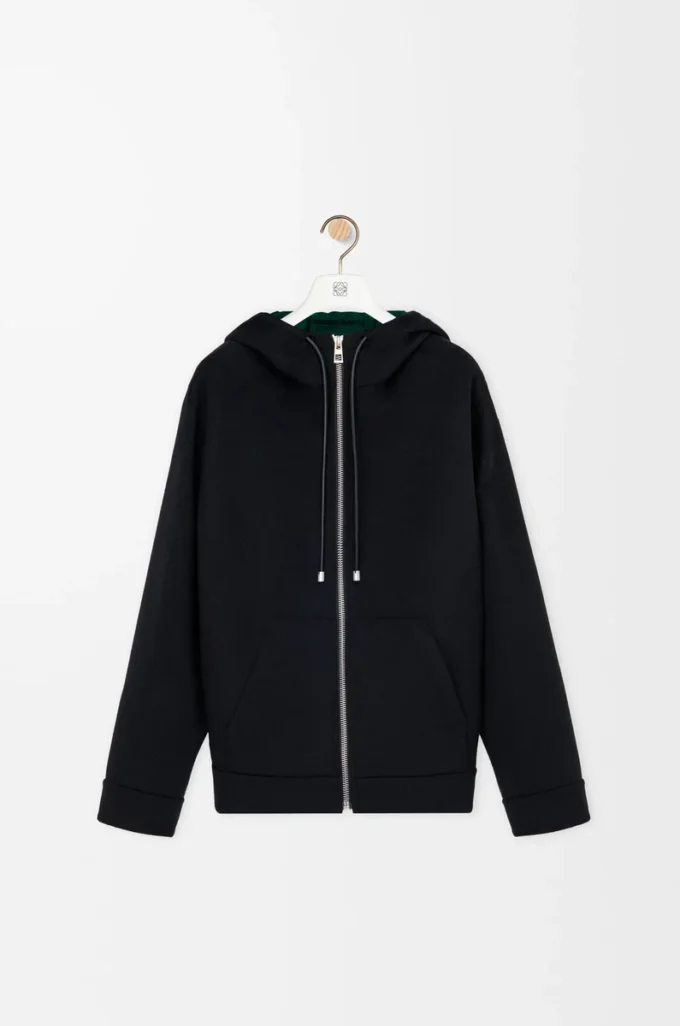 Hooded jacket in wool and cashmere Black/Green Hooded jacket in wool and cashmere Black/Green