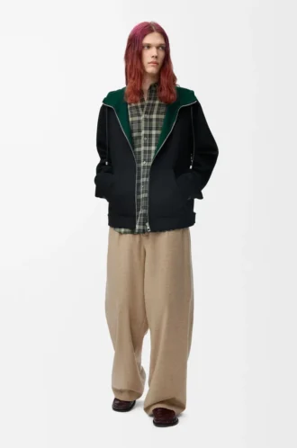 Hooded jacket in wool and cashmere Black/Green