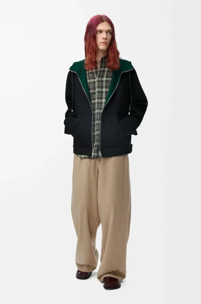 Hooded jacket in wool and cashmere Black/Green Hooded jacket in wool and cashmere Black/Green