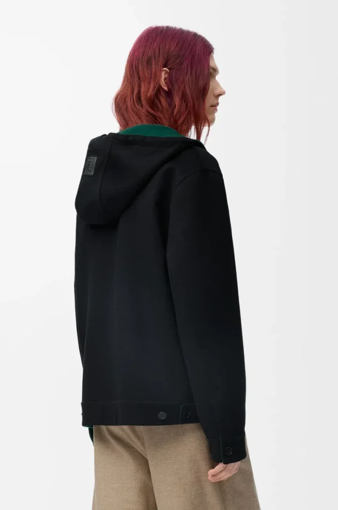 Hooded jacket in wool and cashmere Black/Green Hooded jacket in wool and cashmere Black/Green