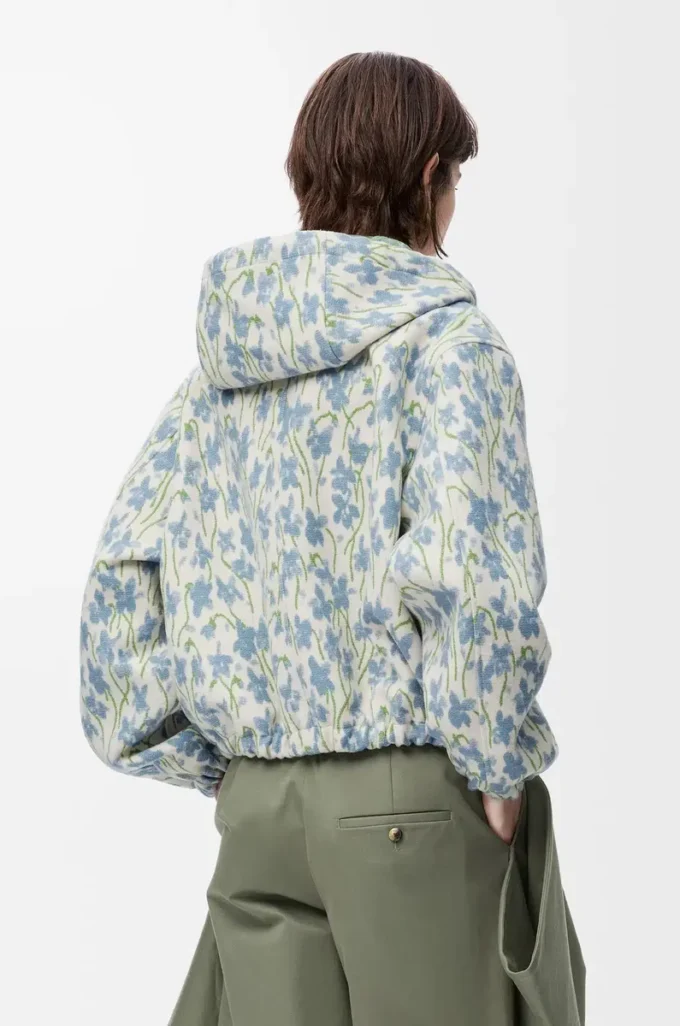 Hooded jacket in wool and cotton White/Blue Hooded jacket in wool and cotton White/Blue