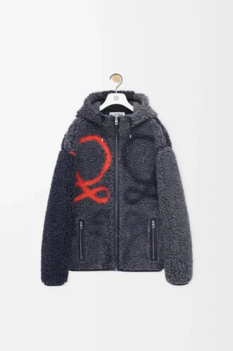 Hooded jacket in wool blend Navy/Orange
