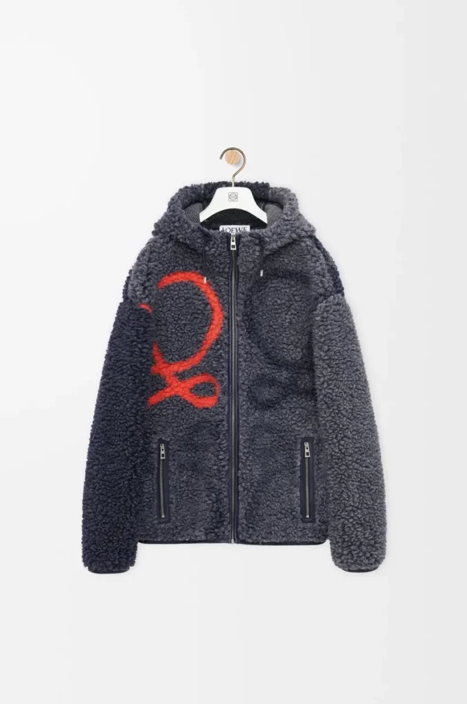 Hooded jacket in wool blend Navy/Orange Hooded jacket in wool blend Navy/Orange