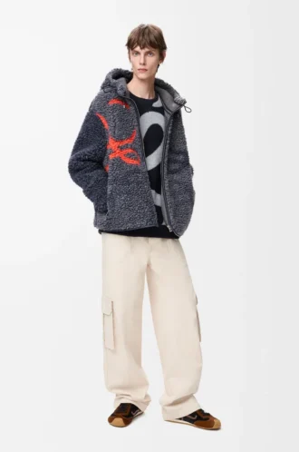 Hooded jacket in wool blend Navy/Orange