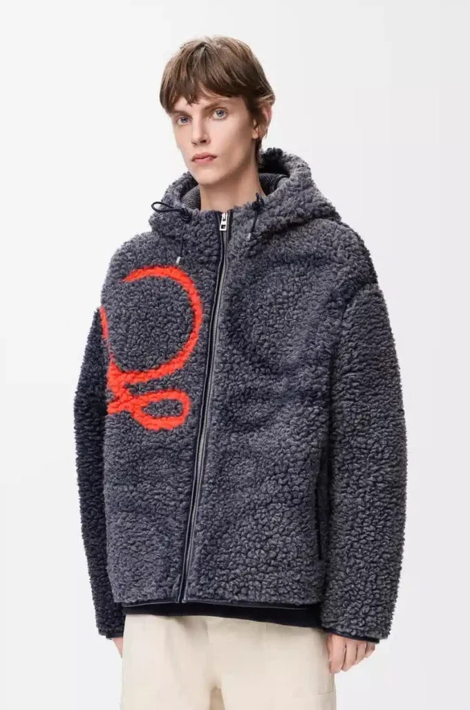 Hooded jacket in wool blend Navy/Orange Hooded jacket in wool blend Navy/Orange