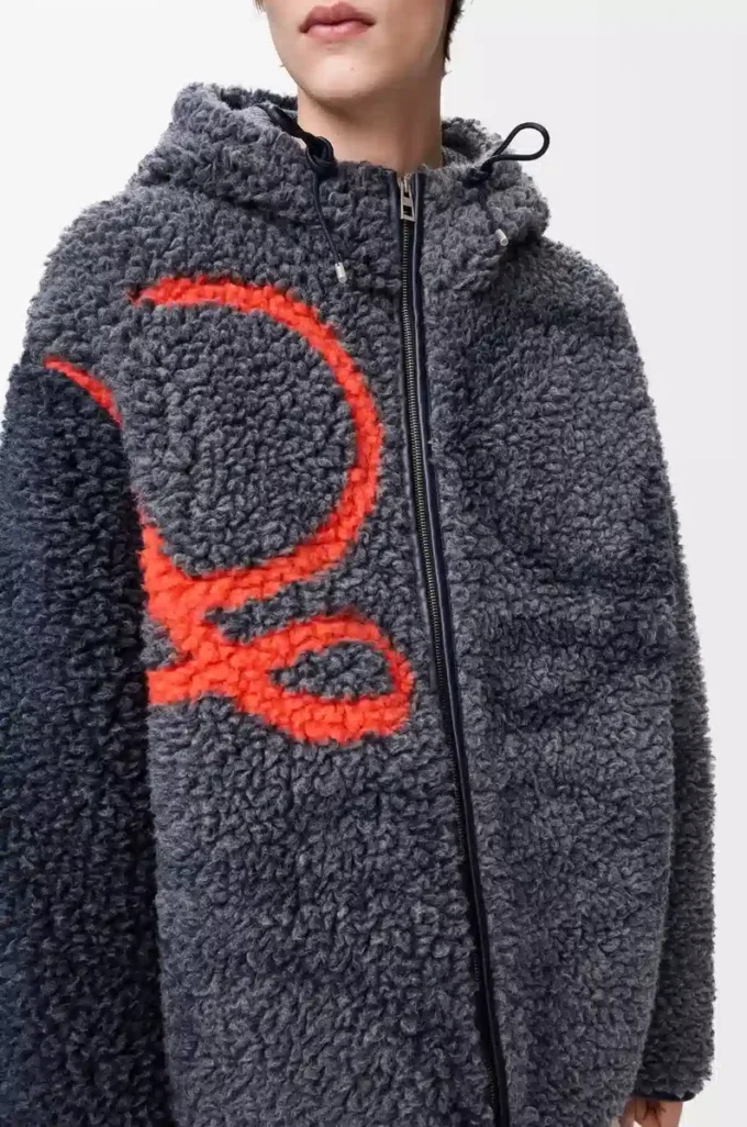 Hooded jacket in wool blend Navy/Orange Hooded jacket in wool blend Navy/Orange