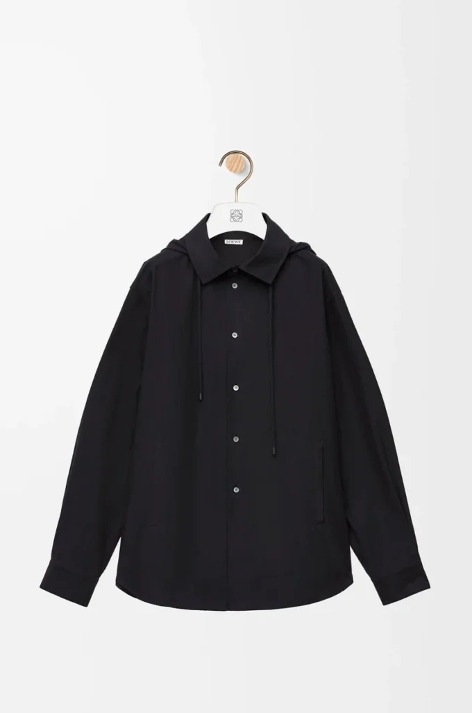 Hooded overshirt in cotton Black Hooded overshirt in cotton Black