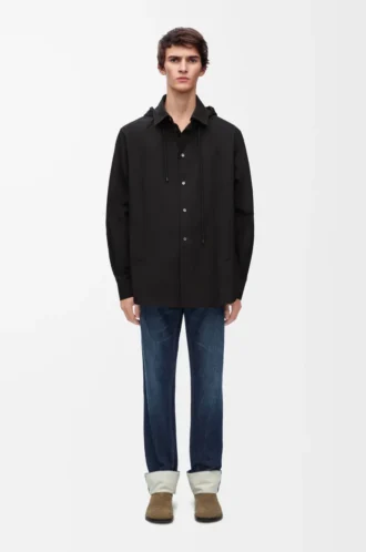 Hooded overshirt in cotton Black