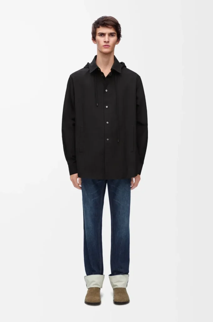 Hooded overshirt in cotton Black Hooded overshirt in cotton Black