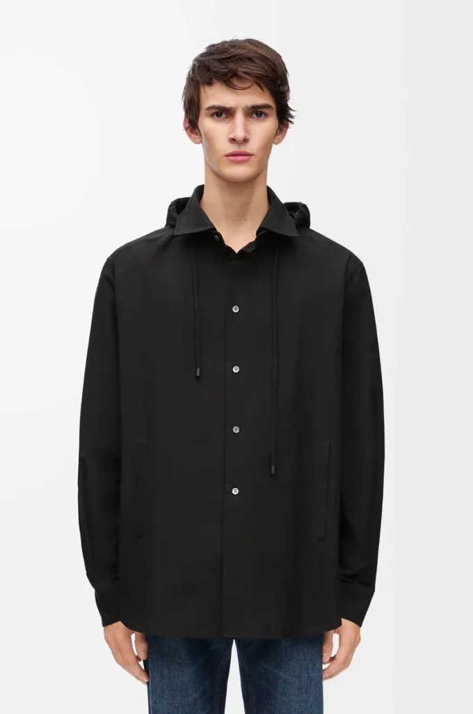 Hooded overshirt in cotton Black Hooded overshirt in cotton Black