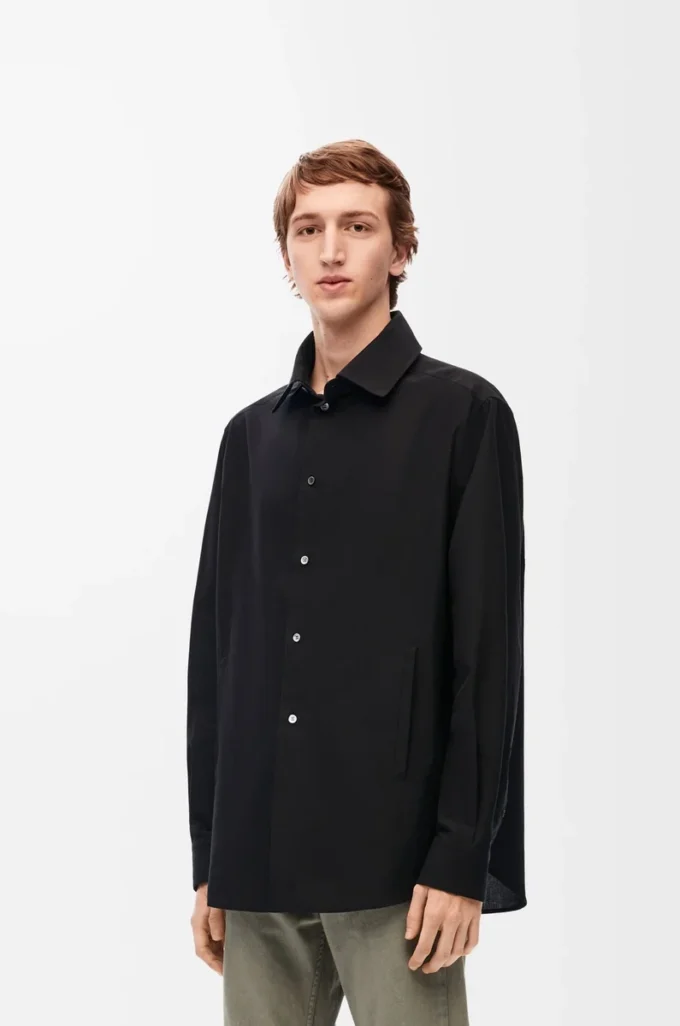 Hooded overshirt in cotton Black Hooded overshirt in cotton Black