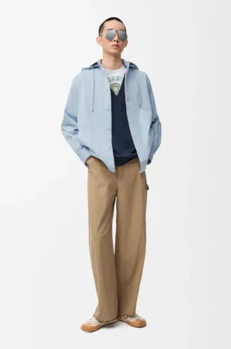 Hooded overshirt in cotton Light Blue