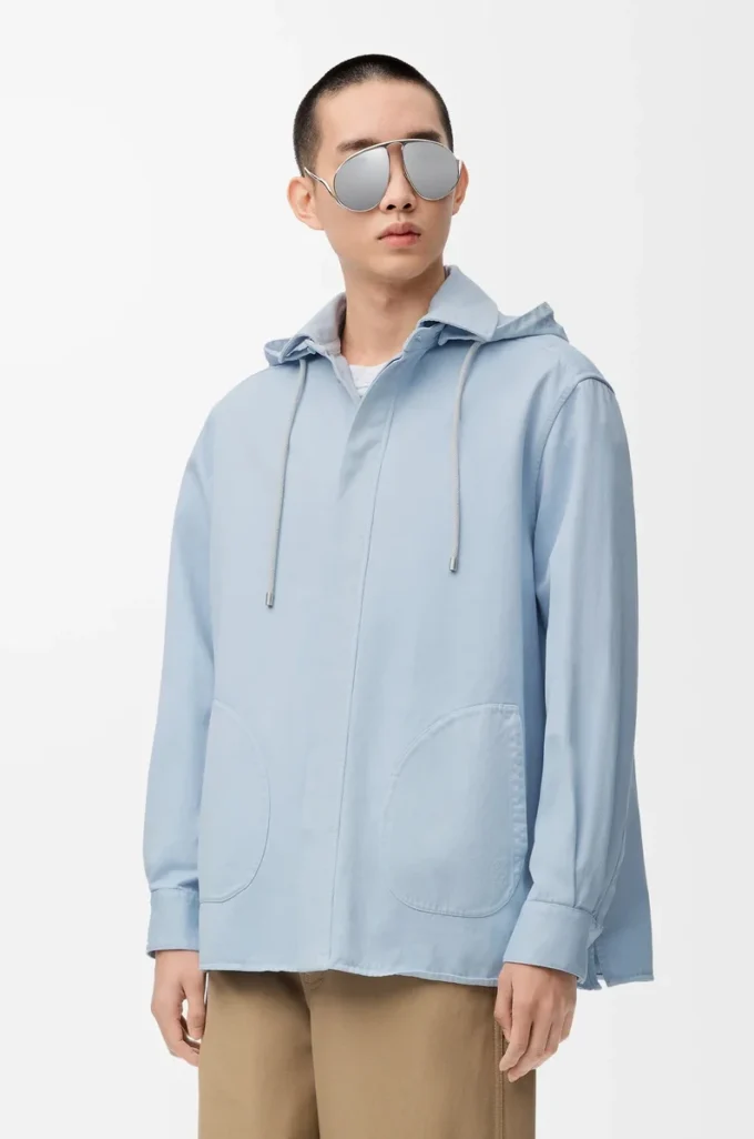 Hooded overshirt in cotton Light Blue Hooded overshirt in cotton Light Blue