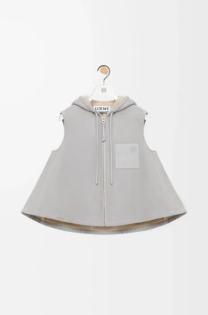 Hooded vest in shearling Light Grey Melange Hooded vest in shearling Light Grey Melange