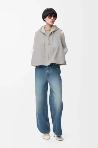 Hooded vest in shearling Light Grey Melange