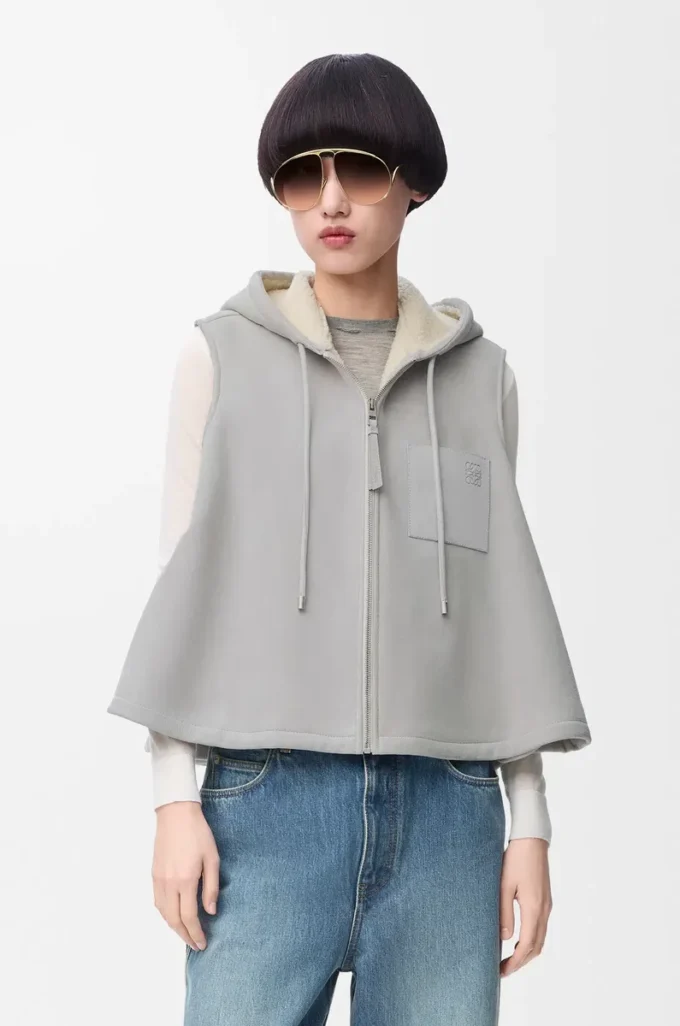 Hooded vest in shearling Light Grey Melange Hooded vest in shearling Light Grey Melange