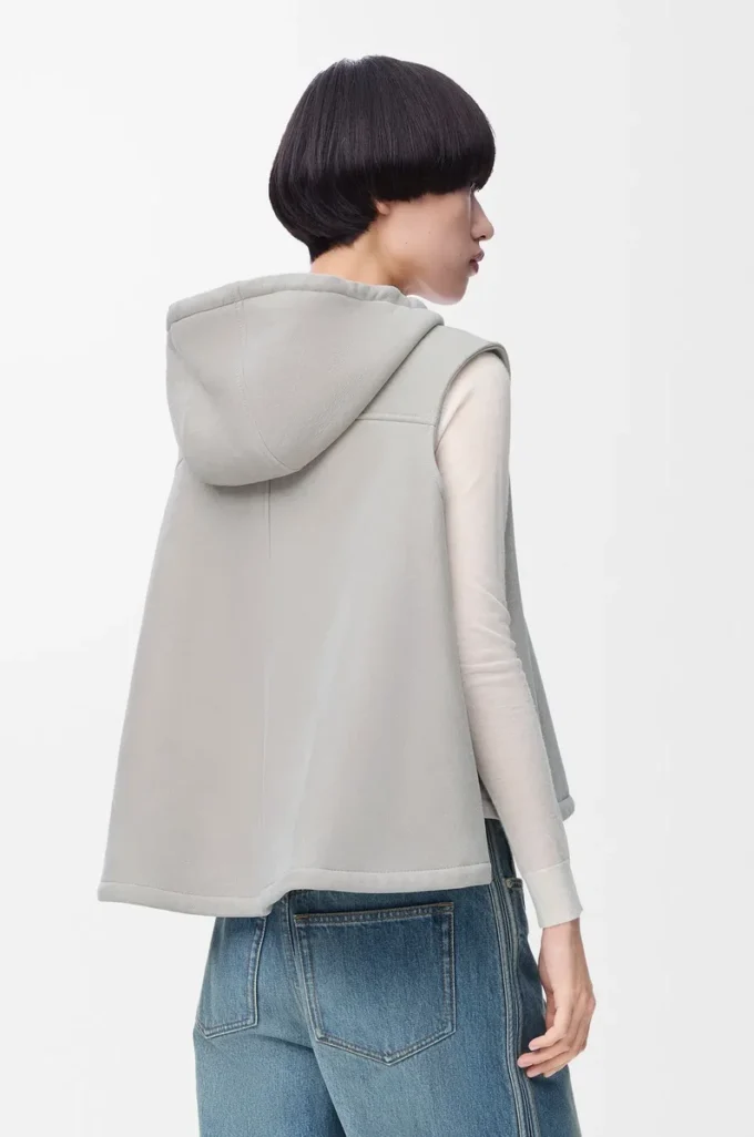 Hooded vest in shearling Light Grey Melange Hooded vest in shearling Light Grey Melange