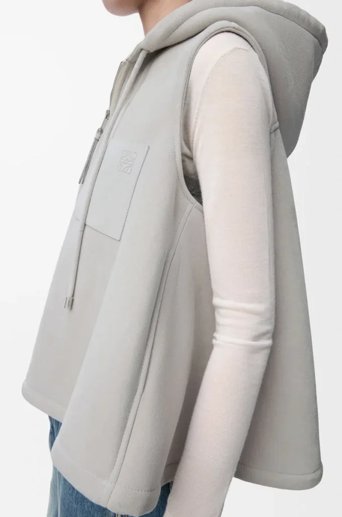 Hooded vest in shearling Light Grey Melange Hooded vest in shearling Light Grey Melange