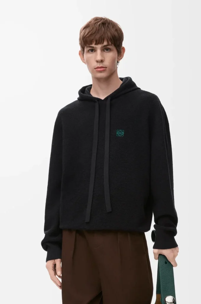 Hoodie in wool Black Hoodie in wool Black