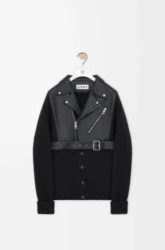 Hybrid cardigan in nappa lambskin and wool Black/Black