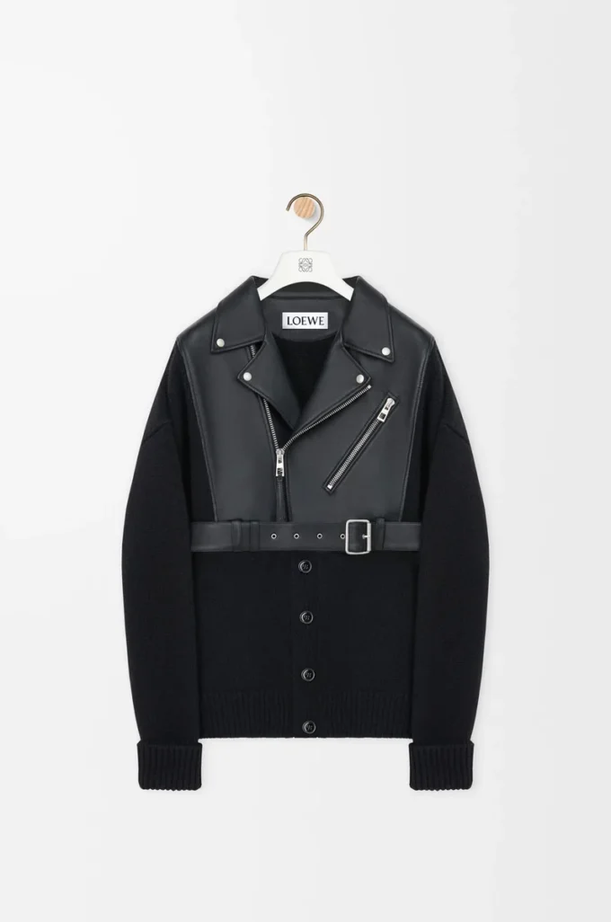 Hybrid cardigan in nappa lambskin and wool Black/Black Hybrid cardigan in nappa lambskin and wool Black/Black