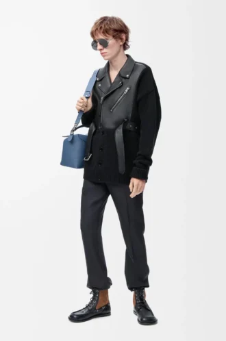 Hybrid cardigan in nappa lambskin and wool Black/Black