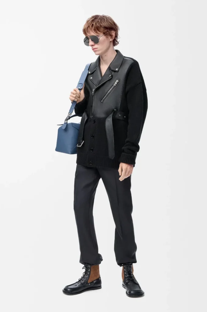 Hybrid cardigan in nappa lambskin and wool Black/Black Hybrid cardigan in nappa lambskin and wool Black/Black
