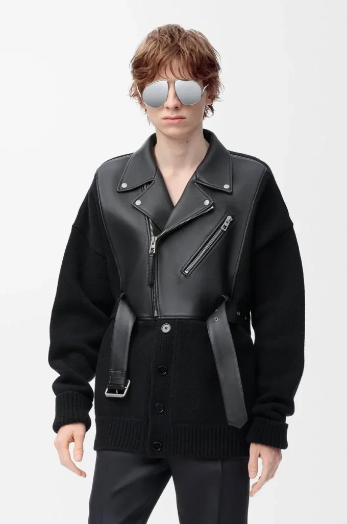 Hybrid cardigan in nappa lambskin and wool Black/Black Hybrid cardigan in nappa lambskin and wool Black/Black