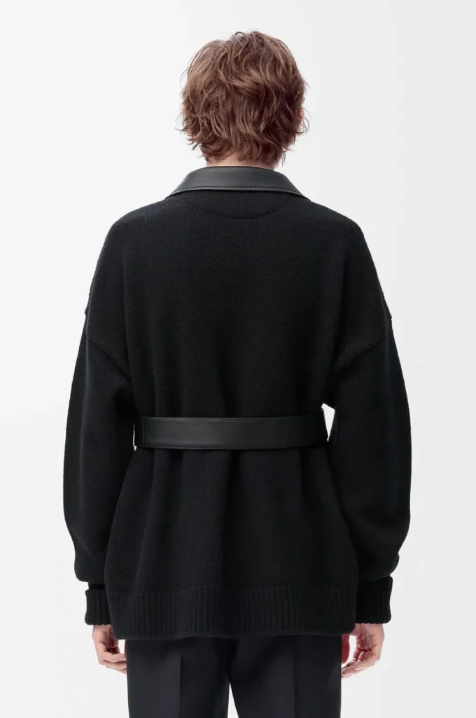 Hybrid cardigan in nappa lambskin and wool Black/Black Hybrid cardigan in nappa lambskin and wool Black/Black
