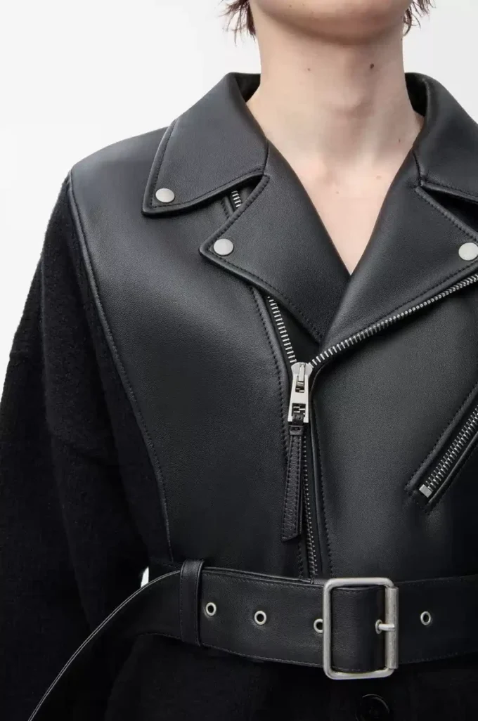 Hybrid cardigan in nappa lambskin and wool Black/Black Hybrid cardigan in nappa lambskin and wool Black/Black
