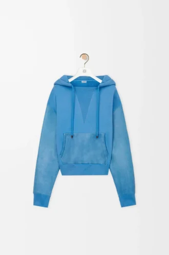 Hybrid hoodie in cotton and nappa lambskin Blue