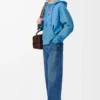Hybrid hoodie in cotton and nappa lambskin Blue