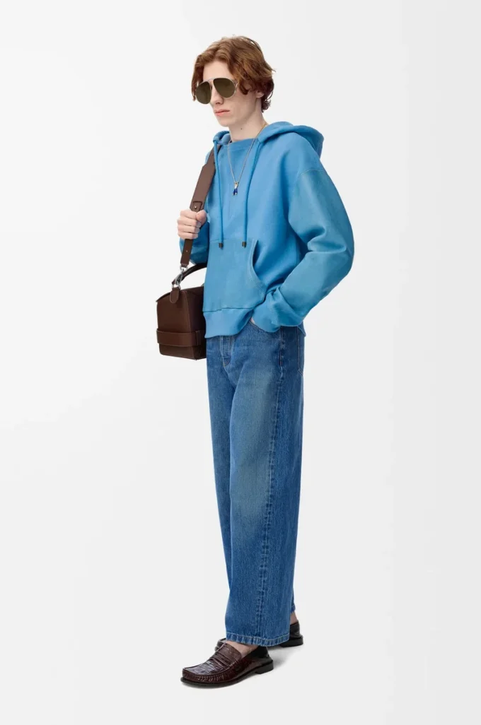 Hybrid hoodie in cotton and nappa lambskin Blue