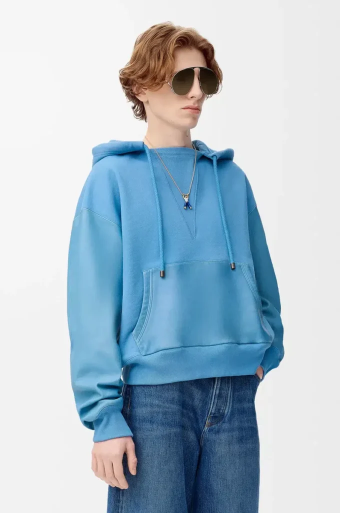 Hybrid hoodie in cotton and nappa lambskin Blue